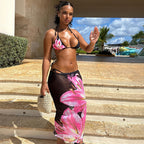 Summer Printed Sexy Lace-up Skirt Three-piece Set