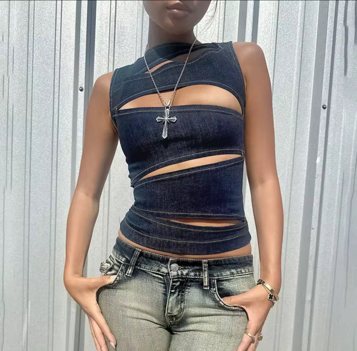 Slashed Denim Top