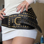 Asymmetric Belt Rivet Sewing Leather Wide Waist Seal